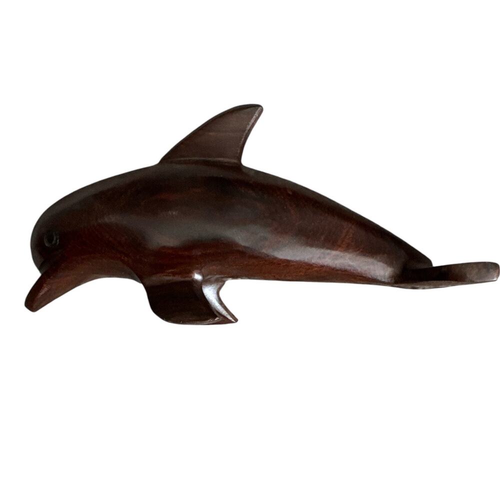 Hand Carved Vintage Ironwood Dolphin Figurine 7”